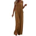 knqrhpse Jumpsuits For Women Wide Leg Pants For Women Pocket Women Romper Strap Solid Playsuit Button Long Jumpsuit Women s Jumpsuit Pants For Women Brown S