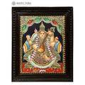 Goddess Saraswati Tanjore Painting | Traditional Colors With 24K Gold | Teakwood Frame | Gold & Wood