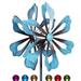 Wind Spinner Metal Wind Spinners with Solar LED Light Blue Daisy Windmill for Outdoor Yard Patio Lawn & Garden 59 inch