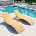 Euroco Outdoor Chaise Lounge Set with Tea Table Extended Wood Chaise Lounge 3 Pieces Portable for Balcony Poolside Garden Brown