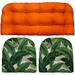 Indoor Outdoor 3 Piece Tufted Wicker Cushion Set (Large Orange Swaying Palms Aloe Green)