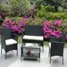 Rattan Patio Chair Set with Cushioned Seat and Curved Backrest Wicker Sofa Chair Set with Table Glass Top and Armrest Garden Outdoor Conversation Set for Garden Deck Porch