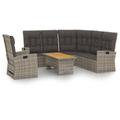 Anself 3 Piece Patio Set with Cushions Gray Poly Rattan