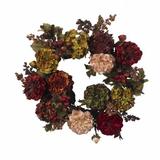 Nearly Natural Autumn Hydrangea Peony Wreath 22 in.