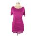 Volume One Juniors Casual Dress - Bodycon Scoop Neck Short sleeves: Pink Solid Dresses - Women's Size Large