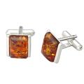 Men's Cufflinks 925 Silver Rectangular Baltic Amber Silver Cufflinks with Natural Amber Ready Gift Set, Sterling Silver, Amber
