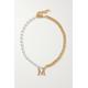 Martha Calvo - Initial Gold-plated Faux Pearl Necklace - S