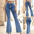 Jean évasé taille haute pour femme pantalon en denim pantalon boutonné coupe couvertes jambe