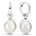 Authentic 925 Sterling Silver Freshwater Cultured Baroque Pearl Hoop Earrings For Women Wedding Gift