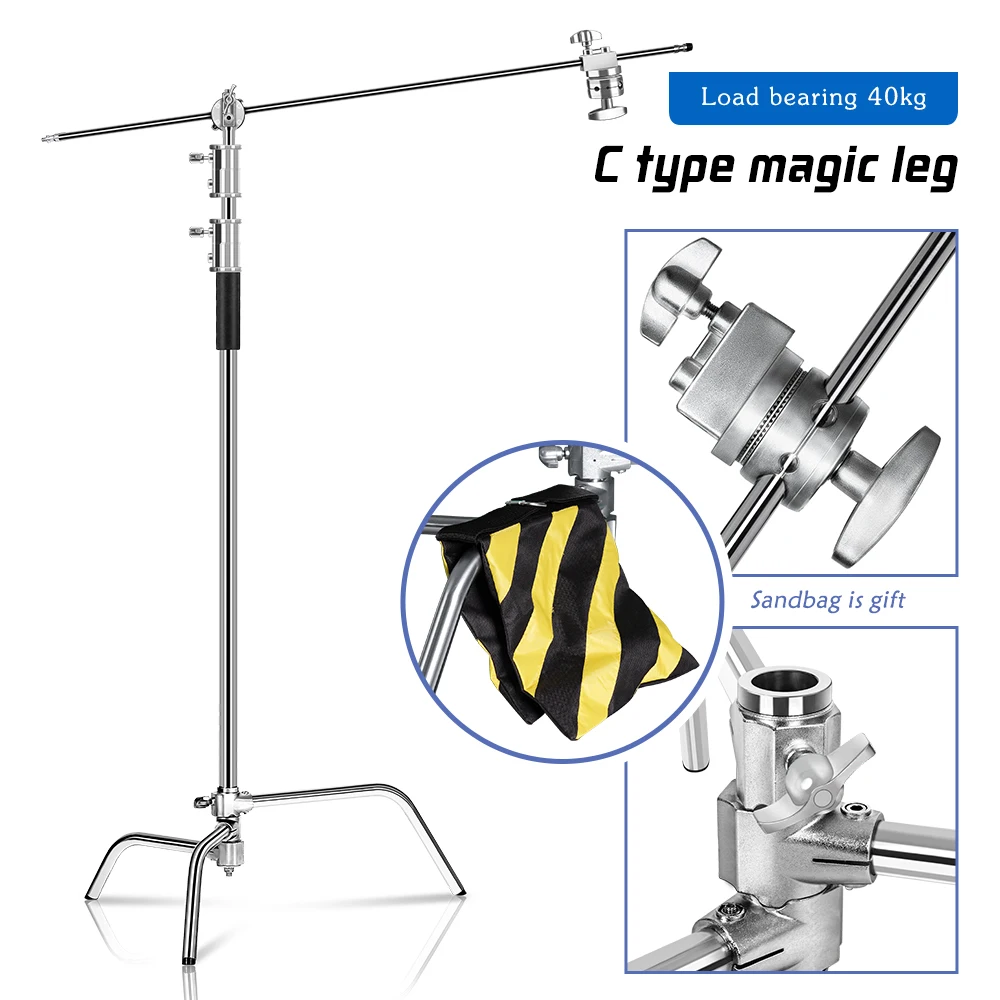 C-Stand Fotografie Stehen Edelstahl mit Halten Arm und Grip Kopf Verbesserte Max Höhe 260cm mit Einem einstellbare Magischen Bein Image