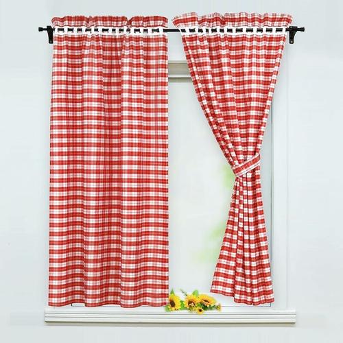 Serbia - Lot de 2 rideaux occultantsavec 2 embrasses style maison de campagne, Polyester, rouge,