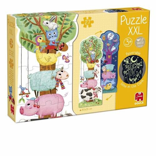 Goula 50217 – Farm Day & Night, Bauernhof Tag & Nacht, Leuchtpuzzle, XXL-Puzzle, 27 Teile, 80×28 cm – Goula / Jumbo Spiele