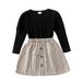 Mikrdoo Baby Girls 3-4 Years Skirts Sets Spring Autumn Lantern Long Sleeeve Solid Color Tops Plaid Skirts 2Pcs Clothing From 2Y-8Y Black