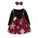 YDOJG Dresses For Girls Toddler Kid Child Baby Christmas Long Sleeve Print Princess Dress Suspender Skirt With Headbands Outfits Set 2Pcs Clothes For 2-3 Years