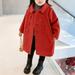 HAOTAGS Kids Girl Lapel Double Breasted Pea Coat Thicken Long Sleeve Button Trench Coat Pocket Outerwear Red Size 5-6 Years