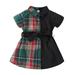 YDOJG Dresses For Girls Toddler Baby Short Sleeve Patchwork Plaid Bowknot Princess Dress Outfits Clothes For 12-18 Months
