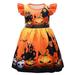 YDOJG Dresses For Girls Toddler Kids Fly Sleeves Cartoon Pumpkins Prints Custome Princess Dress For 6-7 Years