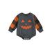 Sunisery Baby Girl Boy Halloween Romper Plaid Long Sleeve Round Neck Pumpkin Face Print Bodysuit Newborn Outfit