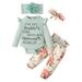 KIMI BEAR Baby Girls Outfits 0 Months Infant Girl Fall Winter Outfits 3 Months Infant Girl Sweet Letter Pints Long Sleeve PitStripe Romper + Floral Pants + Headband 3PCS Set Green