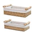 Storage Baskets for Organizing Paper Rope Basket with Wood Handles Decorative Hand Woven Basket Organizers for Makeup Sundries Snack Organizer Set of 2 (Flaxen)