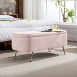 Rectangular Ottoman Modern Grey Faux Fur Entryway Bench for End of Bed Gold Legs for Living Room