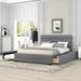 Queen Size Upholstered Linen Platform Bed with Twin Size Trundle Bed and Two Drawers, Storage Bed Frame with Headboard