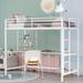 Twin Size Metal Loft Bed with Desk, Shelves, and Side Safety Rails for Kids, Teens, Bedroom, or Dorm Furniture