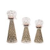 Set of 3 Gold and Silver Glitzy Angels Christmas Candle Holder 9.25"