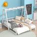 Extendable Twin Daybed with Swing and Ring Handles, Daybed Frame Cute Bedroom Bed, Twin Bed Can be Pulled Out to be King