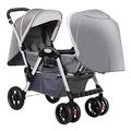 Twin Baby Pram Stroller,Double Infant Stroller,Baby Stroller Twins-Cozy Compact Twin Stroller,Foldable Double Seat Tandem Stroller High Landscape Reversible Easy Foldable (Color : Gray)