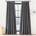 PONY DANCE Linen Blackout Curtain – Living Room Thermal Grey Curtain with Pencil Pleat/Rod Pocket, Insulation Light for Children/Adult Bedroom, Width 55 x 96 Inch Drop, Anthracite, 2 Panels