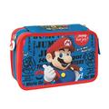 Supermario - 3 Compartments Girl and Child, with Organized Interior, Zip Pocket and Pen Organizer - Middle and Elementary School Pencil Case in Fabric, 20x13x7h cm, Blue, teglia unica, Casual