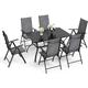 Phivilla - 6+1 Garden Table and Chairs Set of 6 Patio Seating Folding Chair 6X Adjustable with 7 Seating Positions and Metal Dinning Table Garden