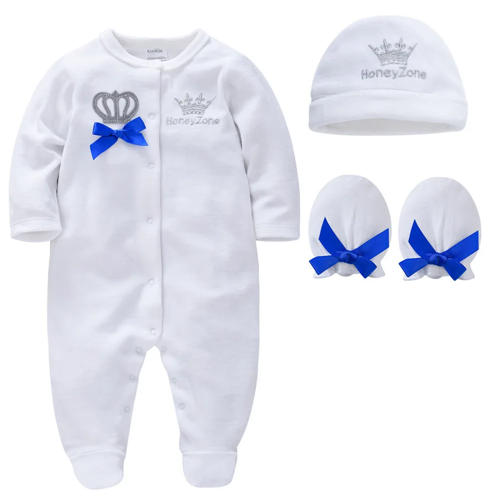 Unisex Herbst Winter Baby Boy Kleidung Set 3 teile/los verdicken Baumwolle Neugeborenen Krone Design Stram pler 0-12 Monate Kleinkind Overall Image
