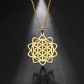Skyrim Chakra Blume des Lebens Halsketten für Frauen Amulett Edelstahl Halskette heilige Geometrie