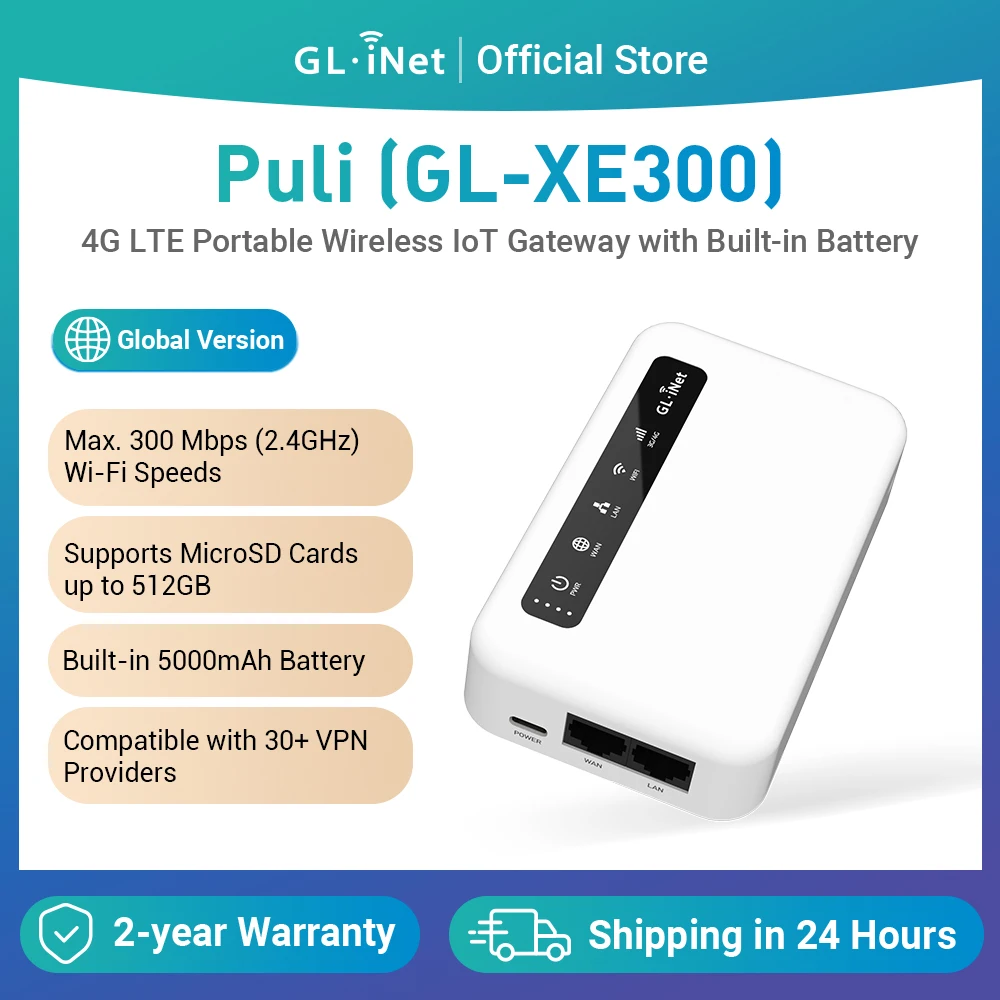 GL.iNet Puli GL-XE300 4G LTE Smart VPN Router Tragbarer WLAN-Wireless-Reise-Hotspot, OpenWrt, 5000 mAh Akku, OpenVPN Image
