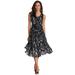 Plus Size Women's Printed Empire Waist Dress by Roaman's in Black White Brushstrokes (Size 22 W) Formal Evening