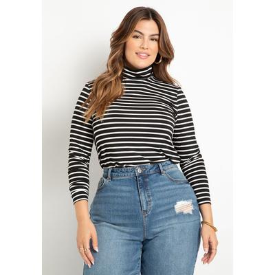 Plus Size Women's Layering Turtleneck by ELOQUII in Black White Stripe (Size 18/20)