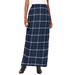 Plus Size Women's Side-Button Wool Skirt by Jessica London in Navy Shadow Plaid (Size 14 W) Wool Faux Wrap Plaid Maxi Skirt