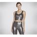 Skechers Women's GO SCULPT Shine Longline Bra Top | Size XL | Black/Charcoal | Polyester/Spandex
