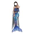 OXOAMP Mermaid Tail Costume, Summer Fancy Beach Suit,Cartoon 3-piece Princess Masquerade Adult,Blue-S