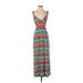 New Directions Casual Dress - Maxi: Green Chevron Dresses - Women's Size Small Petite