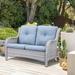 Hummuh Carolina 52" Wide Outdoor Wicker Loveseat w/ Cushions Wicker/Rattan/Olefin Fabric Included in Gray/Blue | 35 H x 52 W x 35 D in | Wayfair