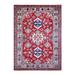 Shahbanu Rugs Chili Red Natural Dyes Natural Wool Hand Knotted Afghan Super Kazak with Geometric Medallion Rug (7'0" x 9'8")