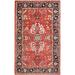 Shahbanu Rugs Crimson Red Wool Hand Knotted Afghan Peshawar with Serapi Heriz Design Dense Weave Veggie Dyes Rug (3'0" x 4'10")