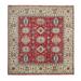 Shahbanu Rugs Fire Brick Red and Buttery Brown Hand Knotted Pure Wool Karajeh Design Square Soft Pile Oriental Rug (8'0" x 8'0")