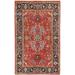 Shahbanu Rugs Imperial Red Soft Wool Hand Knotted Afghan Peshawar with All Over Heriz Design Natural Dyes Rug (3'1" x 4'9")