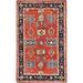 Shahbanu Rugs Desire Red Natural Wool Hand Knotted Afghan Peshawar with Serapi Heriz Design Dense Weave Rug (3'0" x 4'10")