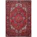 Shahbanu Rugs Carmine Red Vintage Bohemian Persian Heriz Rustic Feel Evenly Worn Pure Wool Hand Knotted Cleaned Rug (7'8" x 11')