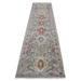 Shahbanu Rugs Medium Gray, THE SUNSET ROSETTES, Pure Silk and Wool, Hand Knotted, Runner Oriental Rug (2'6" x 10'0")